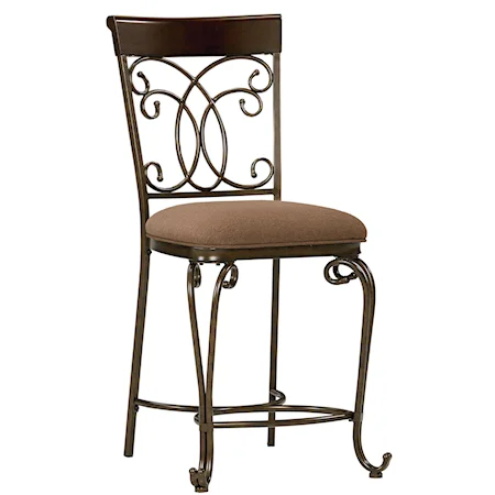 Upholstered Counter Height Chair With Ornate Metal Back